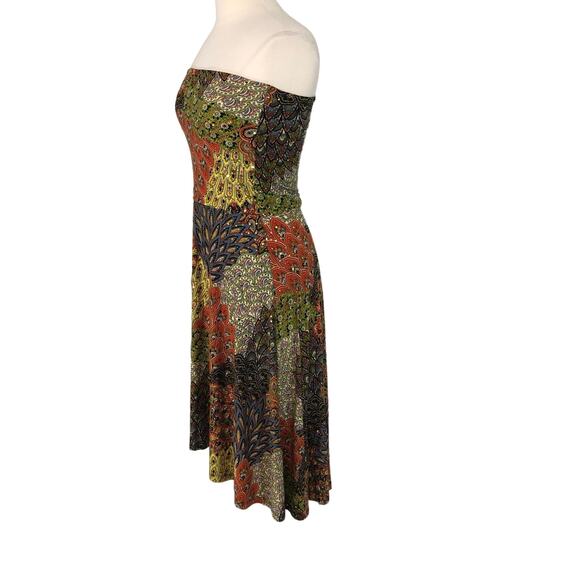 Dream Dance Soft Slinky Fit Flare Midi Dress Strapless High Low Bling Size M - Picture 7 of 9